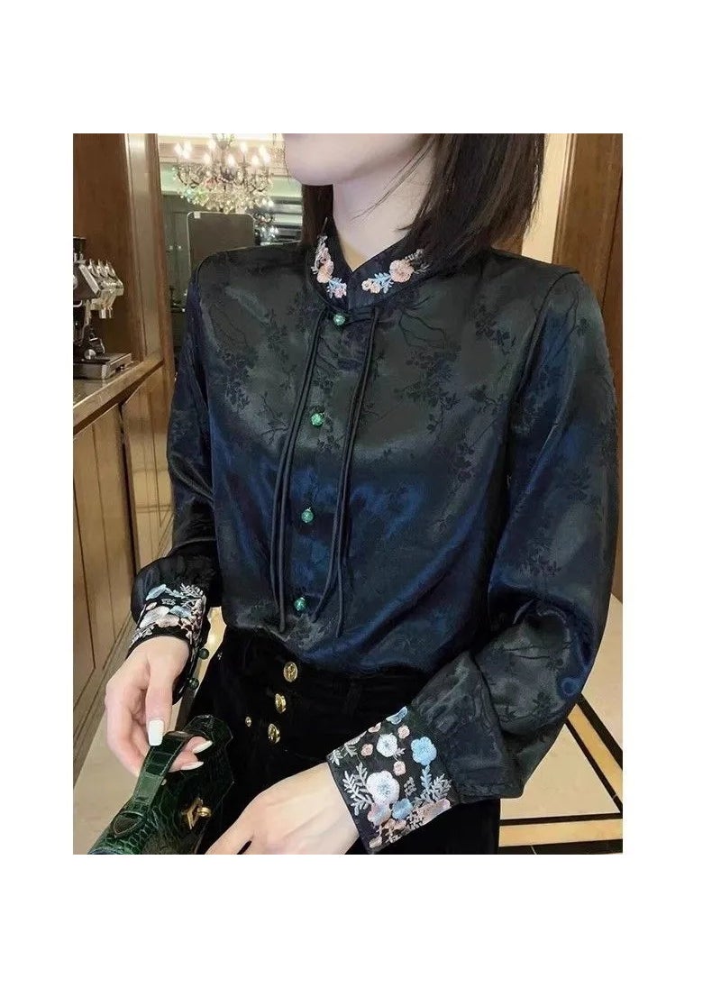 Generic - 2024 Spring Autumn Chic Embroidered Chinese Top J#C25 apricot - Image 1