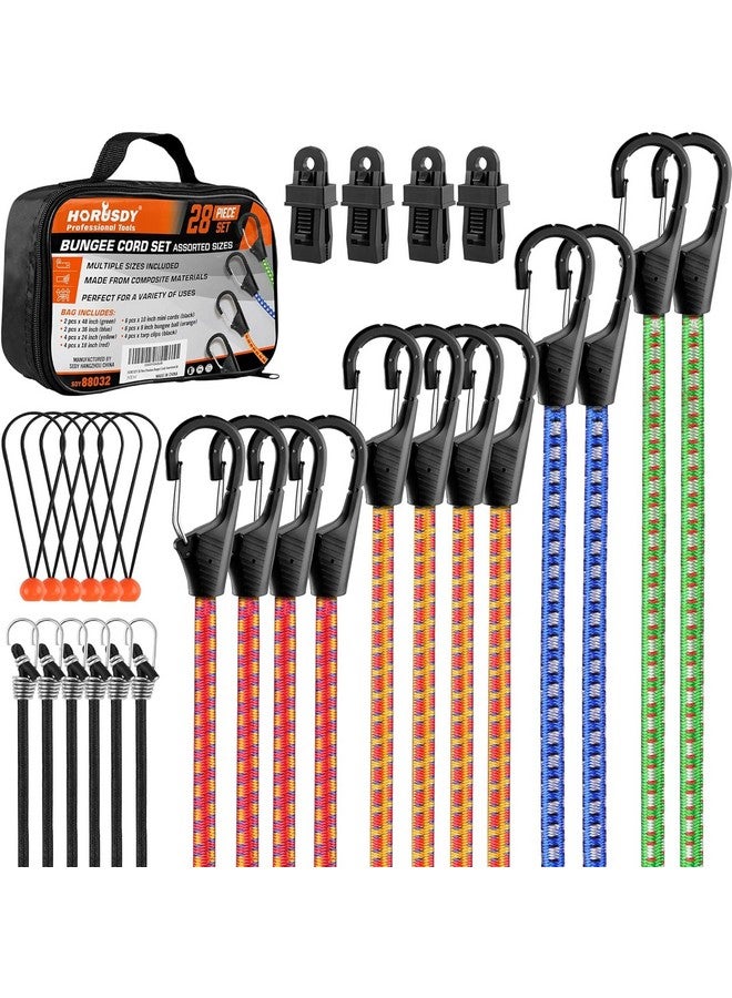 هورسدي حبال بانجي فاخرة من HORUSDY، مكونة من 28 قطعة مع خطافات، تتضمن مجموعة متنوعة من حبال بانجي بمقاسات 10 و18 و24 و36 و48 بوصة (من 10 إلى 48 بوصة) - Image 1