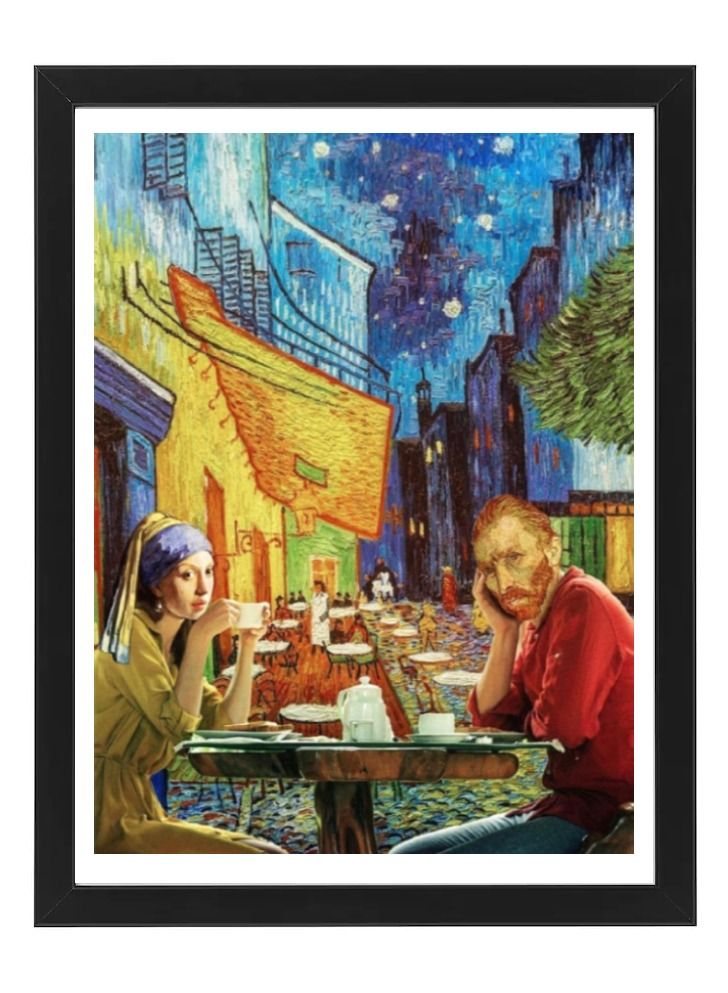 Boomah Accessories Van Gogh And Girl With A Pearl Earring Café Terrace At Night Poster With Frame 30X40 cm 