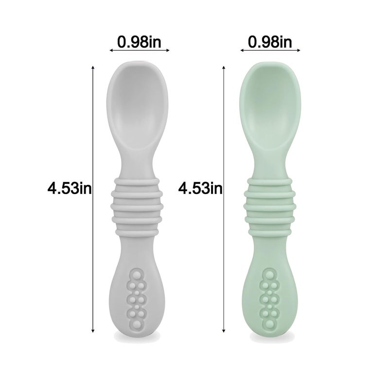 PandaEar Silicone Baby Feeding Set| 2 Pack Silicone Divided Suction Plate with 2 Pack Spoons | Baby Led Weaning Supplies Self Feeding Eating Utensils (Green/Grey) - Image 5
