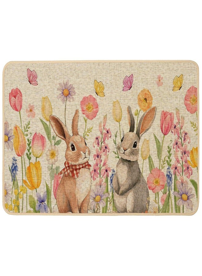 Baccessor Easter Bunny Door Mat Spring Floral Tulips Decorative Cute Rabbit Front Welcome Doormat 17x29 Inch Indoor Outdoor Door Mats Non Slip Rubber Backing Seasonal Entryway Floor Decoration - Image 1