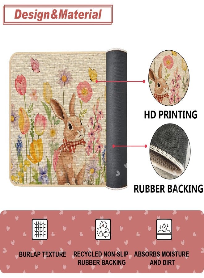Baccessor Easter Bunny Door Mat Spring Floral Tulips Decorative Cute Rabbit Front Welcome Doormat 17x29 Inch Indoor Outdoor Door Mats Non Slip Rubber Backing Seasonal Entryway Floor Decoration - Image 5