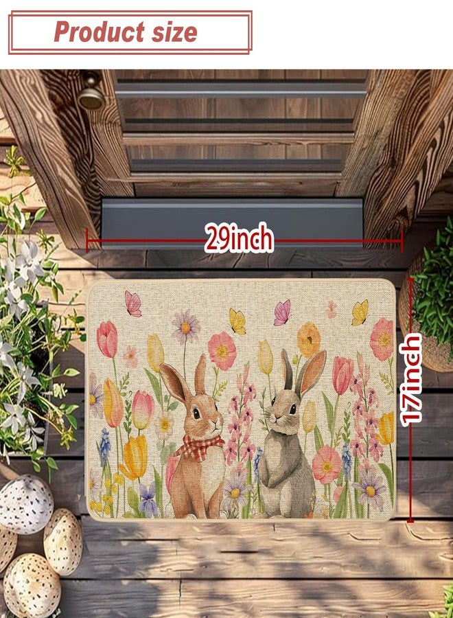 Baccessor Easter Bunny Door Mat Spring Floral Tulips Decorative Cute Rabbit Front Welcome Doormat 17x29 Inch Indoor Outdoor Door Mats Non Slip Rubber Backing Seasonal Entryway Floor Decoration - Image 3