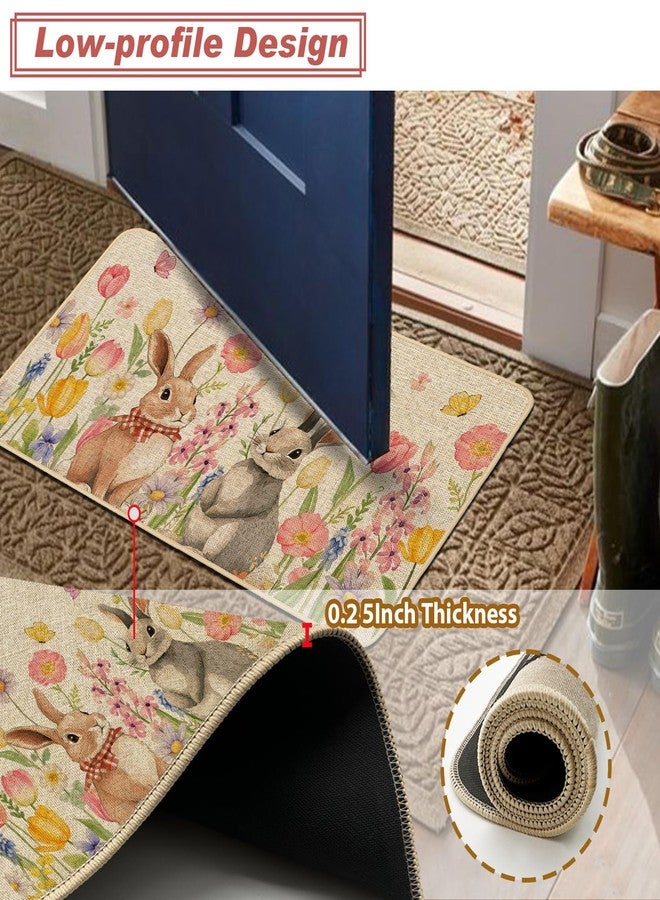 Baccessor Easter Bunny Door Mat Spring Floral Tulips Decorative Cute Rabbit Front Welcome Doormat 17x29 Inch Indoor Outdoor Door Mats Non Slip Rubber Backing Seasonal Entryway Floor Decoration - Image 4