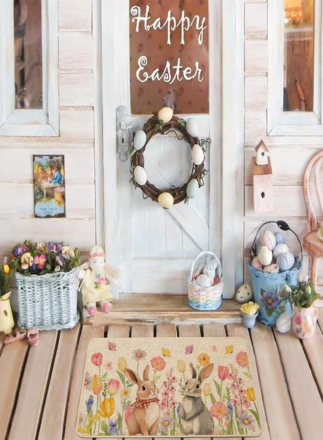 Baccessor Easter Bunny Door Mat Spring Floral Tulips Decorative Cute Rabbit Front Welcome Doormat 17x29 Inch Indoor Outdoor Door Mats Non Slip Rubber Backing Seasonal Entryway Floor Decoration - Image 2