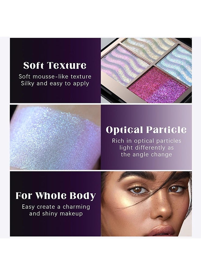HERORANGE Color Dream Eye Shadow Palette, Duochrome Holographic Glitter Eyeshadow Palette, Chameleon Mermaid Blue Pink Plum Purple Double Color Shift iridescent Inner Corner Eye Face Highlighter Smooth Shimmer Eye Shadow Makeup - Image 4