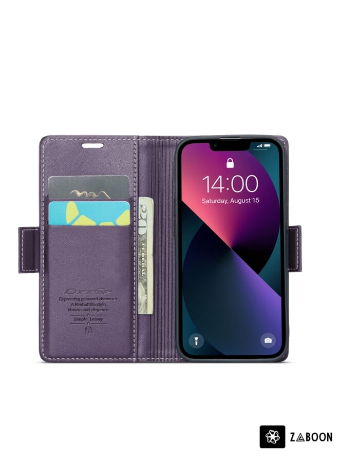 جرين تايجر حافظة هاتف جلدية مضادة للسرقة بإبزيم على شكل فراشة لهاتف iPhone 13 mini CaseMe 023 (أرجواني لؤلؤي) - Image 4