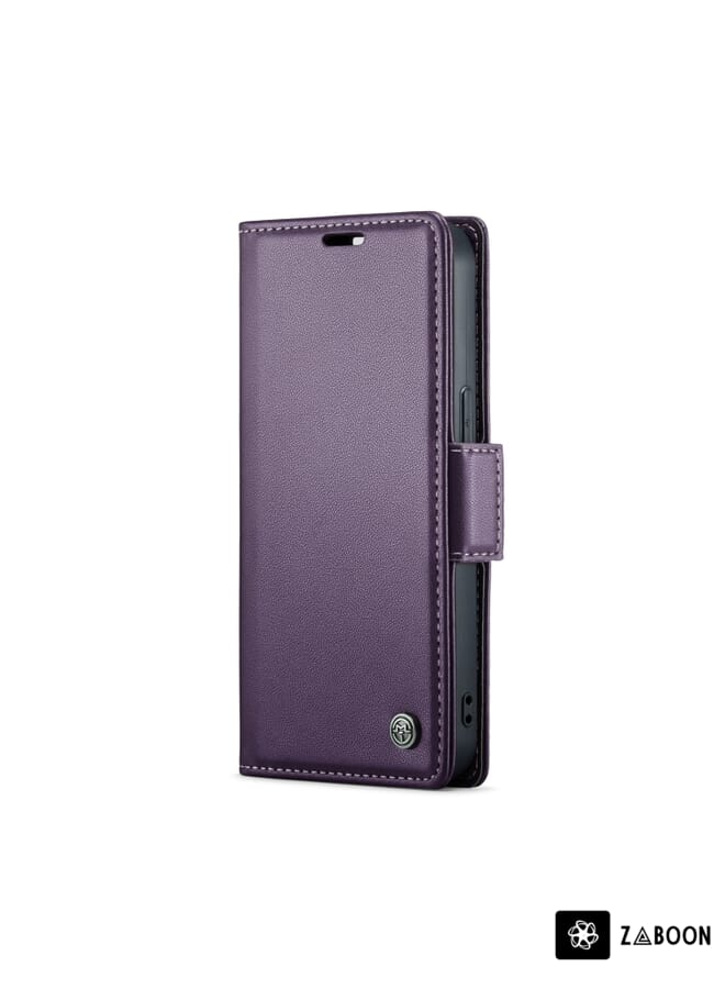 جرين تايجر حافظة هاتف جلدية مضادة للسرقة بإبزيم على شكل فراشة لهاتف iPhone 13 mini CaseMe 023 (أرجواني لؤلؤي) - Image 2