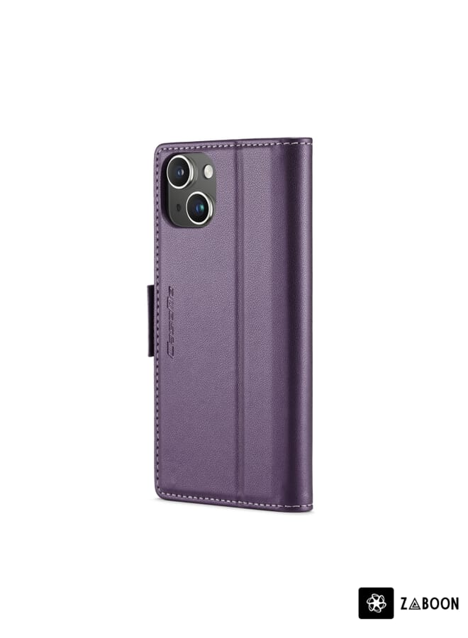 جرين تايجر حافظة هاتف جلدية مضادة للسرقة بإبزيم على شكل فراشة لهاتف iPhone 13 mini CaseMe 023 (أرجواني لؤلؤي) - Image 3