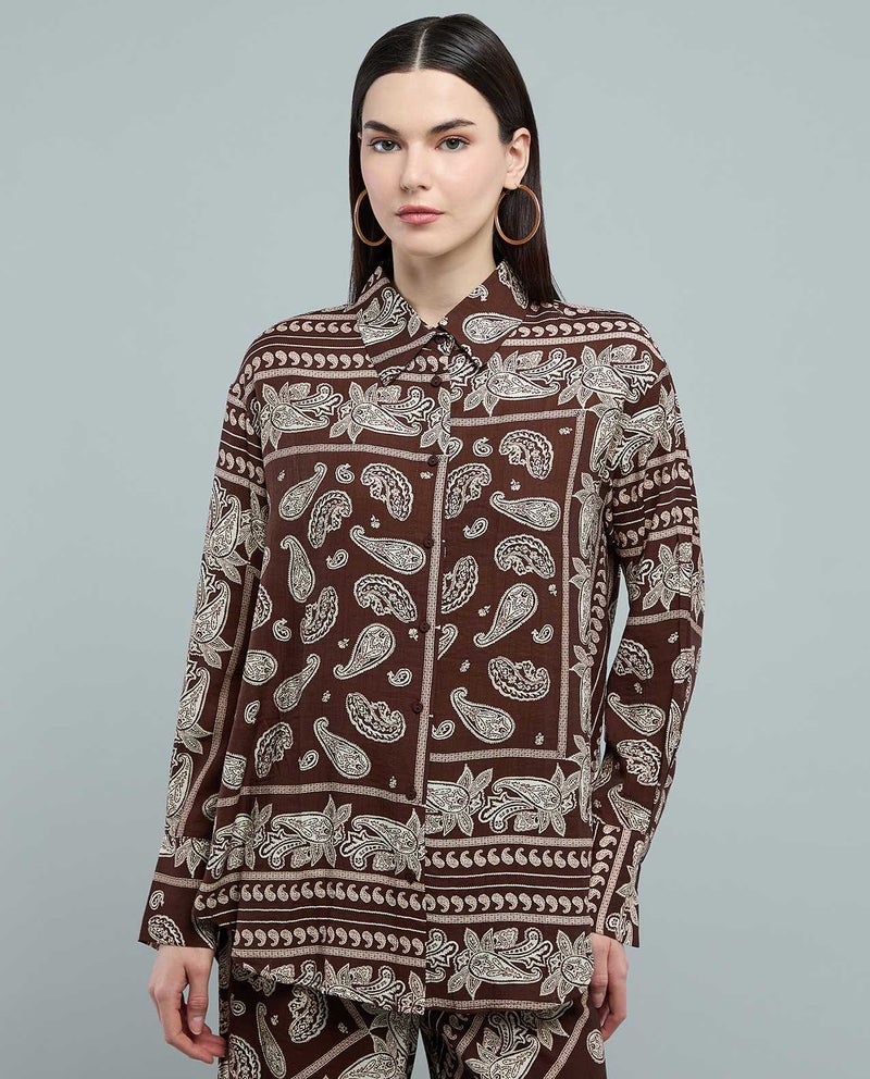 R&B Paisley Patterned Tunic with Classic Collar and Long Sleeves - Image 1