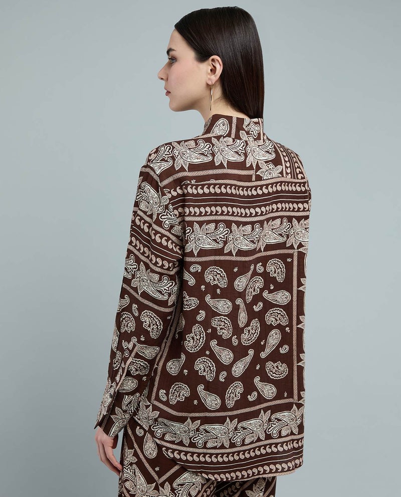 R&B Paisley Patterned Tunic with Classic Collar and Long Sleeves - Image 5