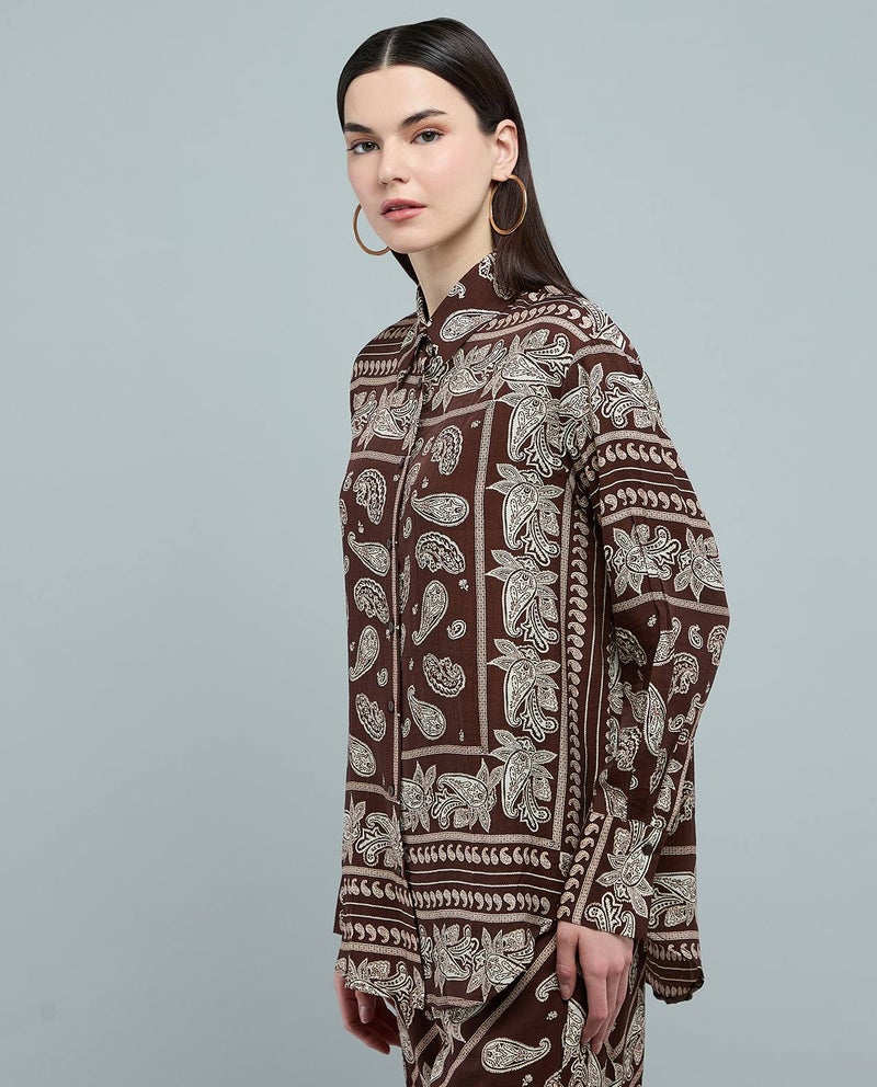 R&B Paisley Patterned Tunic with Classic Collar and Long Sleeves - Image 3