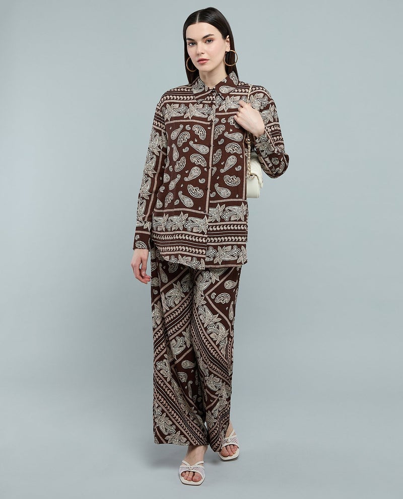 R&B Paisley Patterned Tunic with Classic Collar and Long Sleeves - Image 2