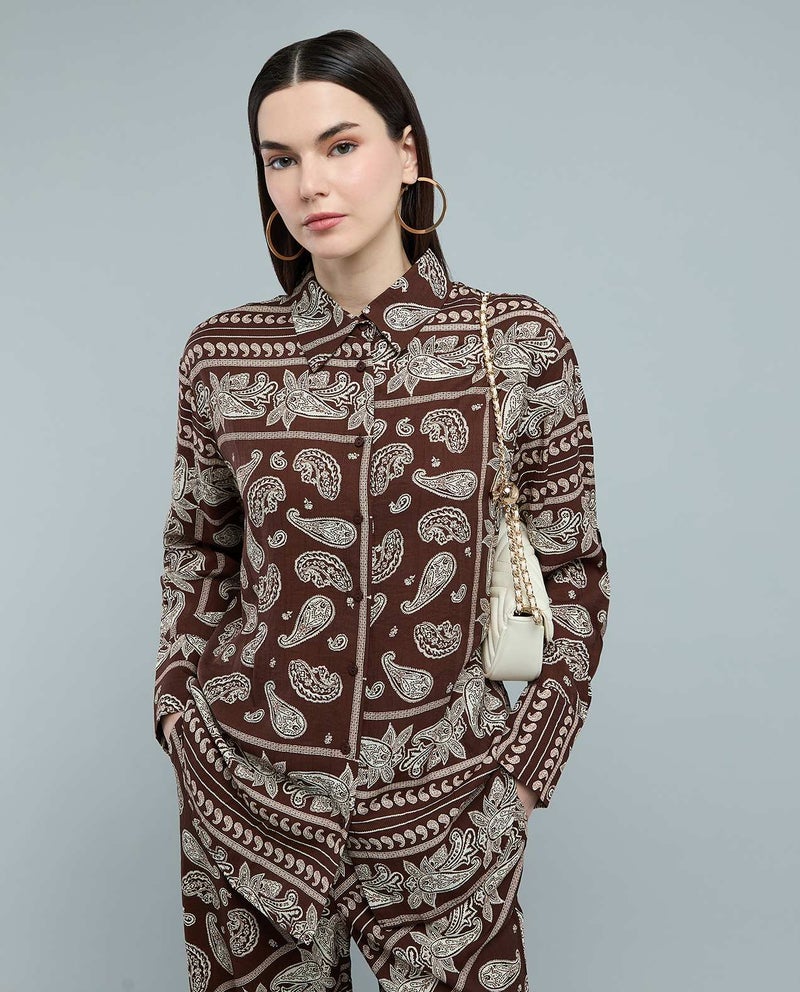 R&B Paisley Patterned Tunic with Classic Collar and Long Sleeves - Image 4