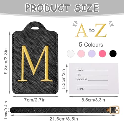 Iqimott Personalized Initial Luggage Tags for Suitcases, Cute PU Leather Embroidered Letter Travel Luggage Tags, Suitcase Identifier Name Baggage Tag, Bag Tags for Men Women Kids Luggage Handbags(Black M) - Image 2