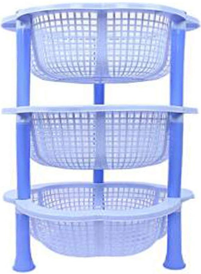 Homenique Round Vergin Plastic Kitchen Rack Basket for Kitchen & Office Use, Fruits Onion, Potato, Vegetables Basket Tray for Household (Rectangle 3 Tier Rack, Color May Vary) Multi Color - Image 2
