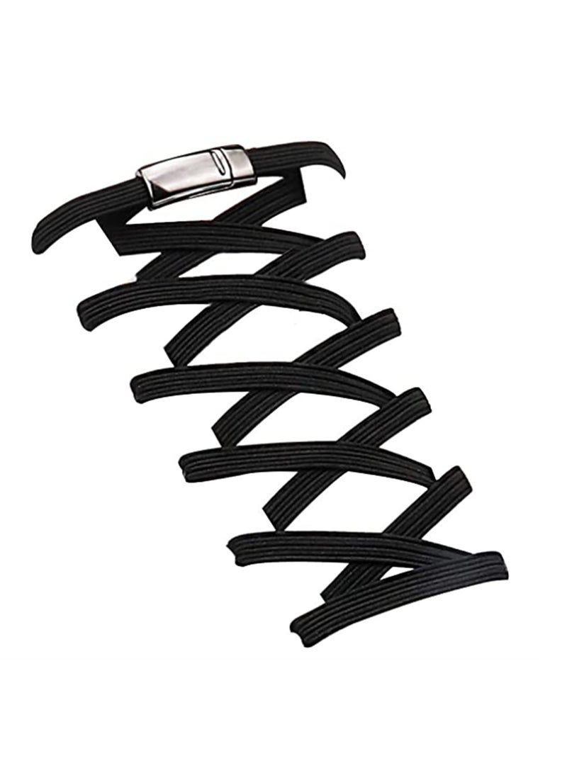No Tie Elastic Shoelaces Magnetic Metal Lock Elastic Shoelaces, Kids Adult Sneakers Lazy Laces Accessories One Size Fits All, For Adult & kids Gift for Friends and Family 1Pair (Black) - Image 1