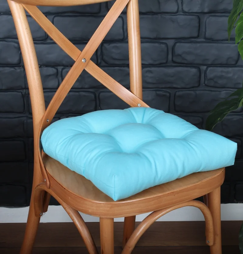 Altın Pamuk Gold Cotton Gold Series Turquoise Color Chair Cushion with Button Sewing Detail 40X40CM Laced