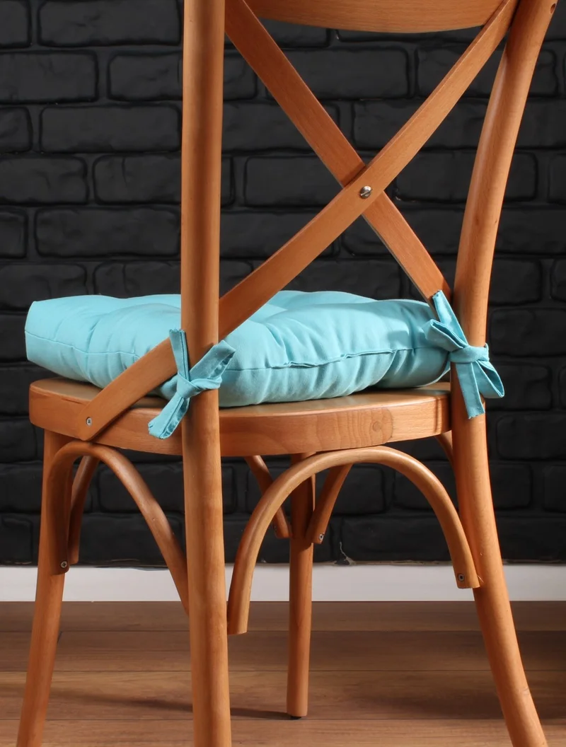 Altın Pamuk Gold Cotton Gold Series Turquoise Color Chair Cushion with Button Sewing Detail 40X40CM Laced