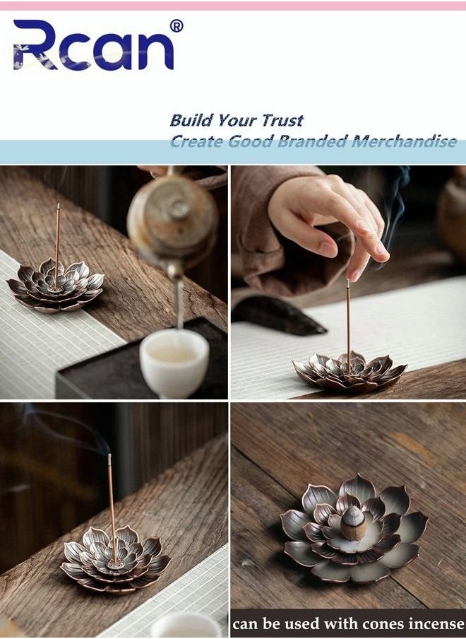 Rcan Gold Brown Incense Burner Incense Holder For Sticks Brass Lotus Incense Stick Holder And Detachable Ash Catcher  - Image 3