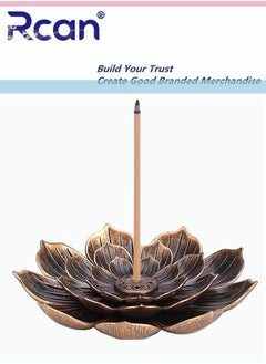 Rcan Gold Brown Incense Burner Incense Holder For Sticks Brass Lotus Incense Stick Holder And Detachable Ash Catcher  - Image 1