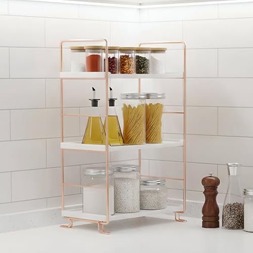 oddpod™ 3-Tier Metal Freestanding Stackable Organizer Rack, Bathroom Countertop Storage Shelves/Multi-Layer Desktop Cosmetics & Kitchen Spice Organizer (Rose Gold) - Image 1