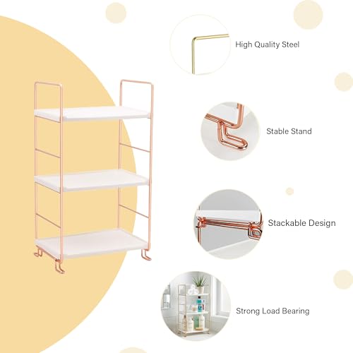 oddpod™ 3-Tier Metal Freestanding Stackable Organizer Rack, Bathroom Countertop Storage Shelves/Multi-Layer Desktop Cosmetics & Kitchen Spice Organizer (Rose Gold) - Image 3