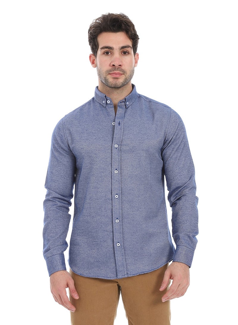 Andora Classic Heather Cotton Long Sleeve Shirt_Heather Royal Blue - Image 1