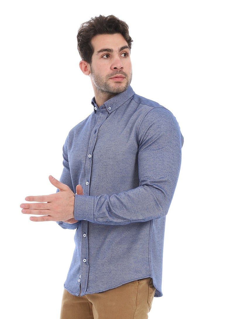 Andora Classic Heather Cotton Long Sleeve Shirt_Heather Royal Blue - Image 2