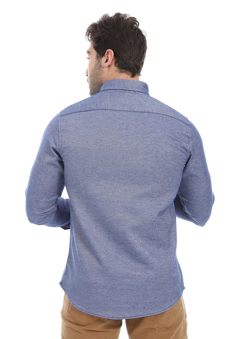 Andora Classic Heather Cotton Long Sleeve Shirt_Heather Royal Blue - Image 3