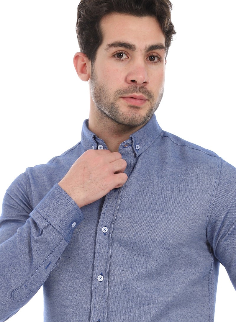 Andora Classic Heather Cotton Long Sleeve Shirt_Heather Royal Blue - Image 4