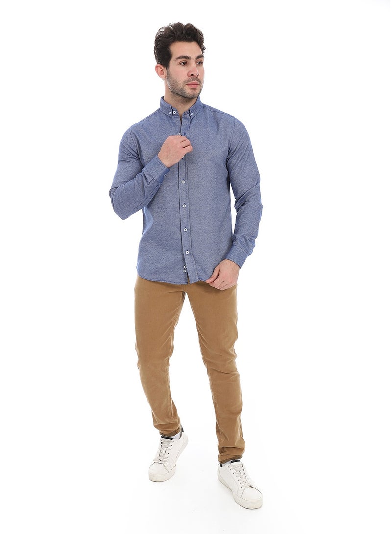 Andora Classic Heather Cotton Long Sleeve Shirt_Heather Royal Blue - Image 5