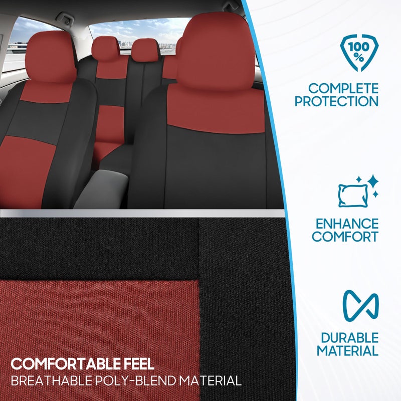BDK PolyPro Car Seat Covers Full Set in Terracotta on Black, Front and Rear Split Bench Seat Covers for Cars, Easy to Install Car Seats Cover Set and Accessories for Auto Trucks Van SUV - Terracotta - Image 5