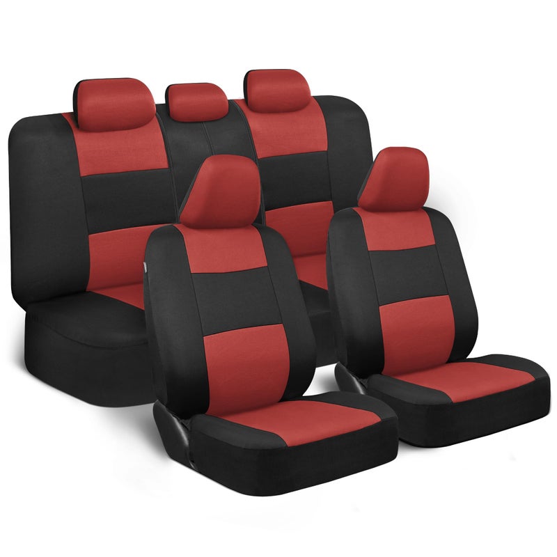 BDK PolyPro Car Seat Covers Full Set in Terracotta on Black, Front and Rear Split Bench Seat Covers for Cars, Easy to Install Car Seats Cover Set and Accessories for Auto Trucks Van SUV - Terracotta - Image 1