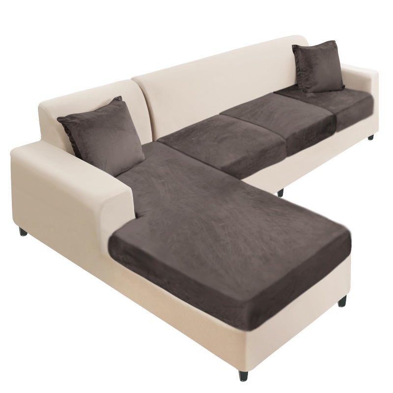 NAISI Sectional Couch Cover 4 Pieces Velvet Separate Couch Cushion Covers L Shape Soft Stretch Sofa Slipcovers with 2pcs Pillowcases for LeftRight Chaise Sectional Couch3 Seater1 ChaiseBrown