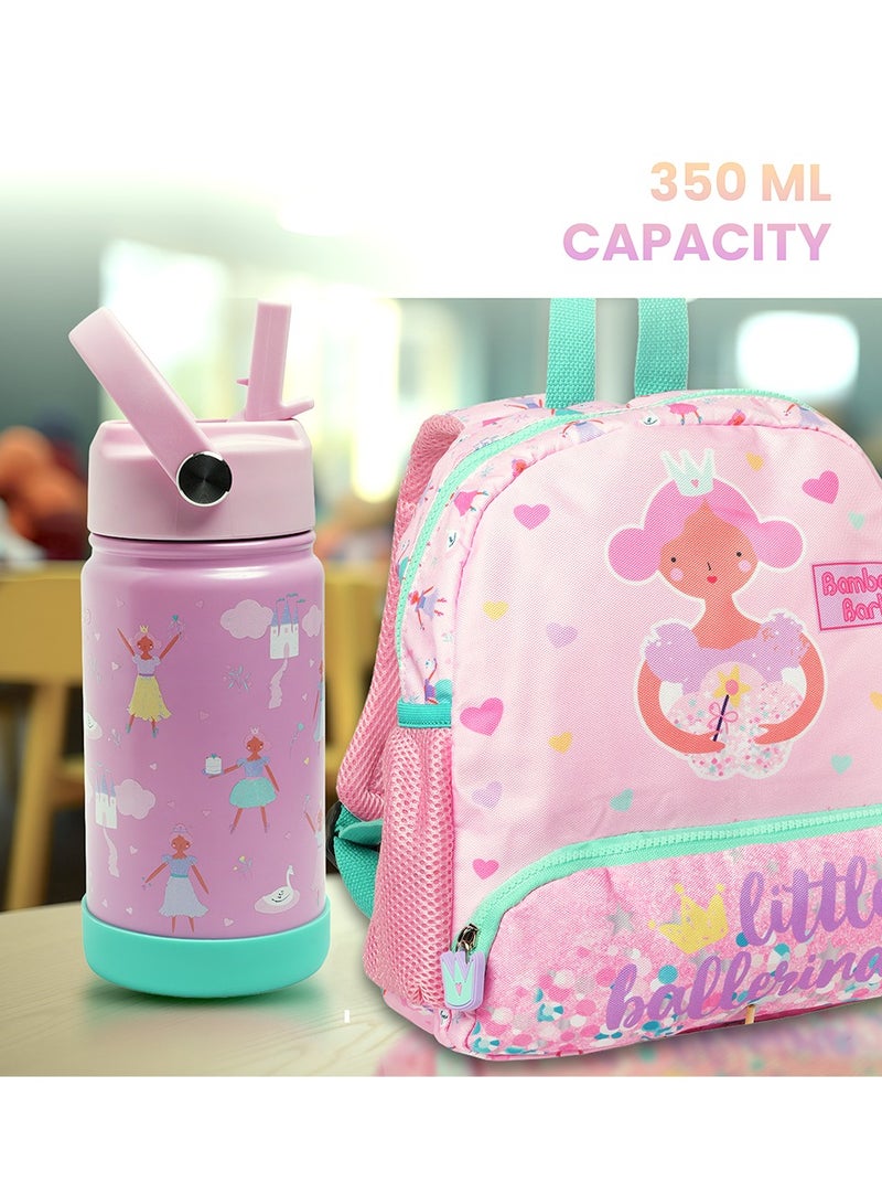 Bamboo Bark Little Ballerina-Castle Insulated Water Bottle with Straw & Handle – Stainless Steel Double Wall Thermos Flask for Hot & Cold Water, Leak-Proof & Reusable Kids Water Bottle - Image 2