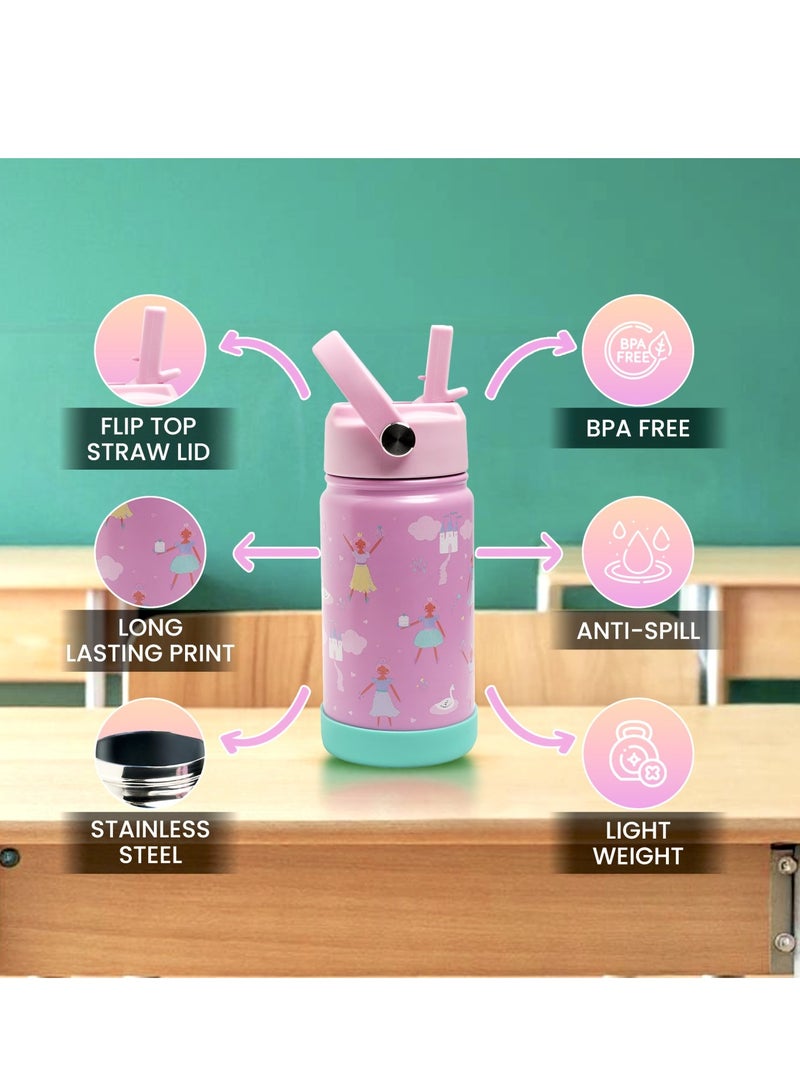 Bamboo Bark Little Ballerina-Castle Insulated Water Bottle with Straw & Handle – Stainless Steel Double Wall Thermos Flask for Hot & Cold Water, Leak-Proof & Reusable Kids Water Bottle - Image 3