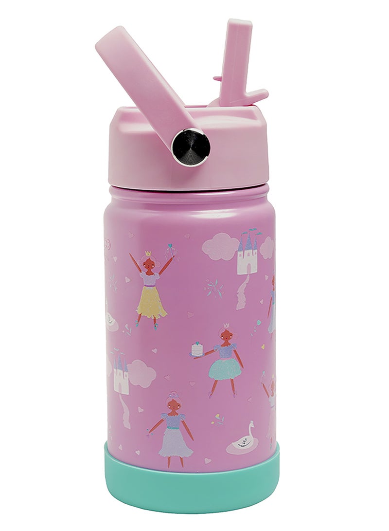 Bamboo Bark Little Ballerina-Castle Insulated Water Bottle with Straw & Handle – Stainless Steel Double Wall Thermos Flask for Hot & Cold Water, Leak-Proof & Reusable Kids Water Bottle - Image 1