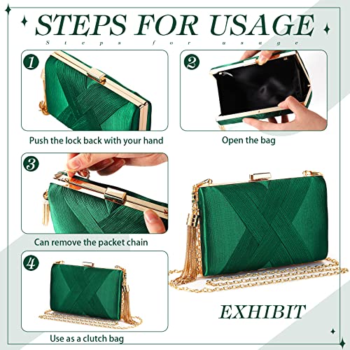 Jadive 3 Pcs Clutch Purses for Women Handbag Evening Purses Bag for Wedding Vintage Banquet Handbag Earrings Necklace Set(Emerald Green) - Image 5