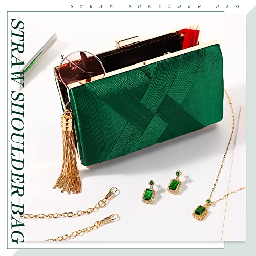 Jadive 3 Pcs Clutch Purses for Women Handbag Evening Purses Bag for Wedding Vintage Banquet Handbag Earrings Necklace Set(Emerald Green) - Image 3