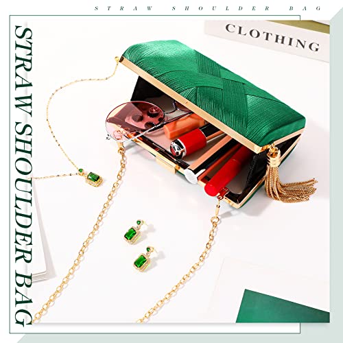 Jadive 3 Pcs Clutch Purses for Women Handbag Evening Purses Bag for Wedding Vintage Banquet Handbag Earrings Necklace Set(Emerald Green) - Image 4