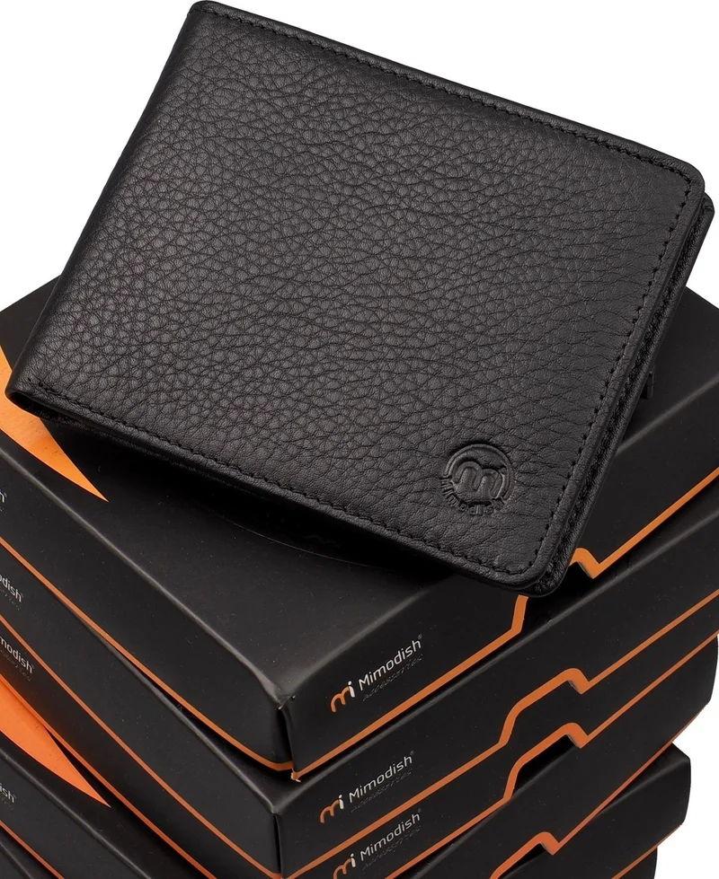 ميموديش 2903 Leather Coin Eyes Zipper Horizontal Black Red Luxury Men's Wallet