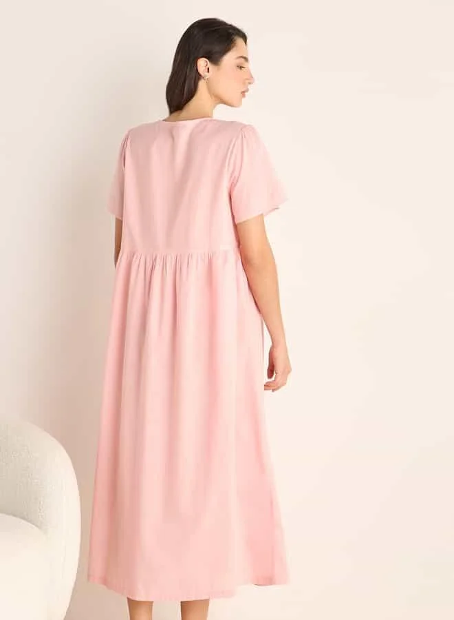 Splash FAV Embroidered Night Dress with Round Neck and Short Sleeves