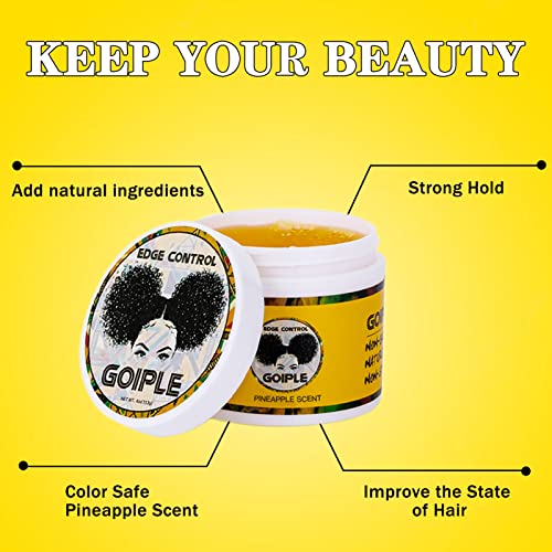 Goiple Edge Control Wax for Women Strong Hold Non-greasy Edge Smoother Pineapple Scent (4oz+0.7oz+Edge Brushes*2+ Edge Scarf) - Image 2