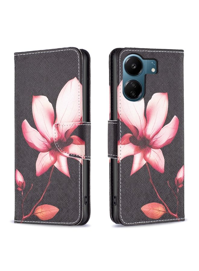 HuHa Case Cover For Xiaomi Redmi 13C Colored Drawing Pattern Leather Phone Case Lotus 