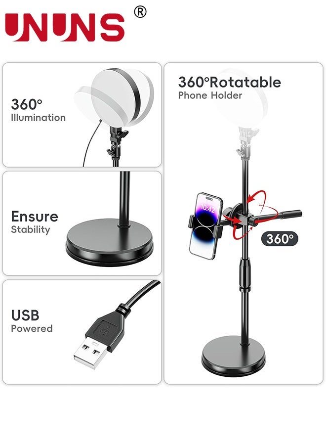 UNUNS Selfie Ring Light,Full Screen Selfie Ring Light Kit with Desk Tripod Stand,Desktop Laptop Ring Light with Adjustable Shooting Arm for Video Recording,Live Streaming,Zoom Lighting,Photography,Black  - Image 4