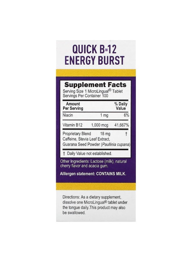 Superior Source, Quick B-12 Energy Burst, 1,000 mcg, 100 MicroLingual Instant Dissolve Tablets - Image 2