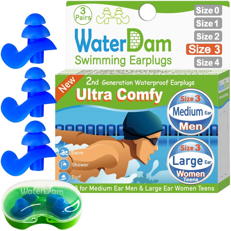 WaterDam Swimming Ear Plugs Great Waterproof Ultra Comfy Earplugs Prevent Swimmer's Ear - Image 1