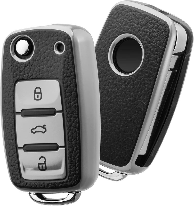 ELOHEI VW Key Fob Cover - Leather Silver - Image 1