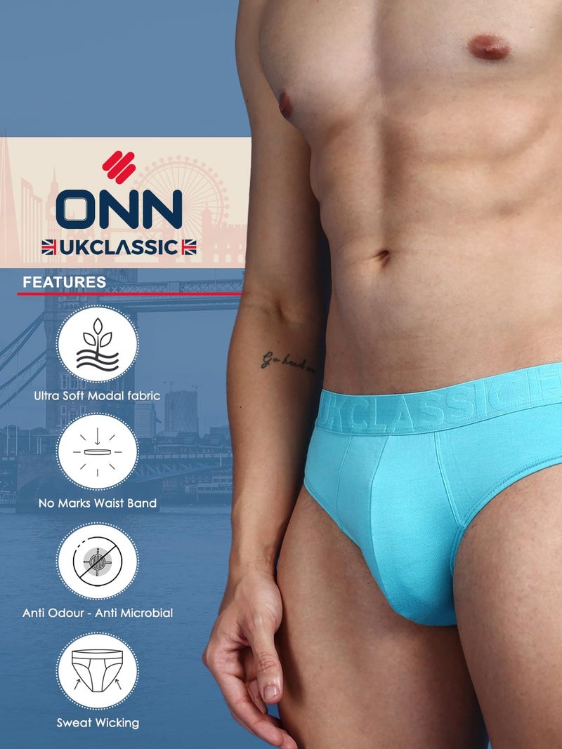 ONN UK Classic Men's Pack of 4 Assorted Ultra Soft Modal Fabric Brief with Fearher Touch Ultra Soft Waistband (Size : Large) - Image 2